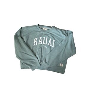 Pop Surf Kauai Hawaii Graphic Sweatshirt Sage Green Distressed Pullover XL